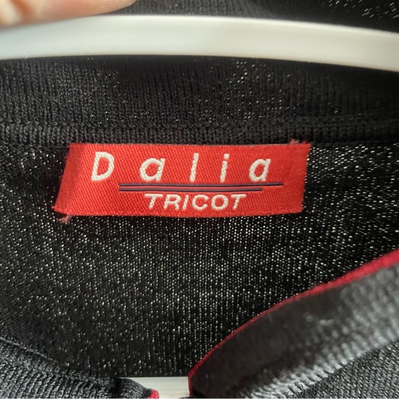 Vintage 90s Dalia Black Mandarin Collar Sweater w Red Trim Details & Bell Sleeve - Picture 5 of 16